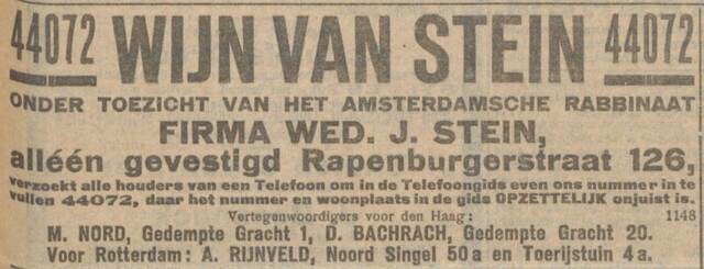 Advertentie voor 'Wijn van Stein'.