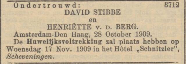 Ondertrouw David Stibbe en Henriëtte van den Berg.