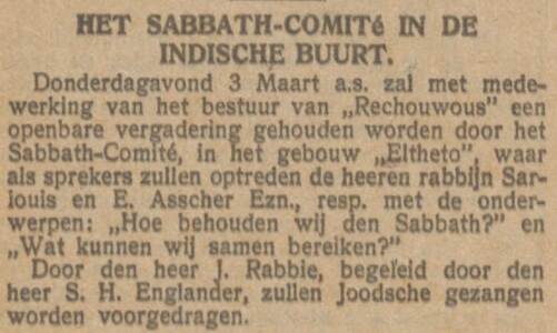 Het Sabbath-Comité in de Indische Buurt.