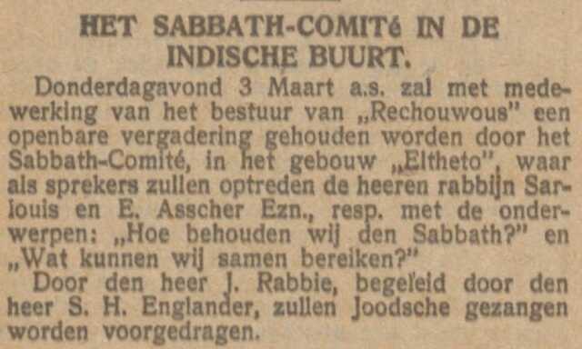 Het Sabbath-Comité in de Indische Buurt.