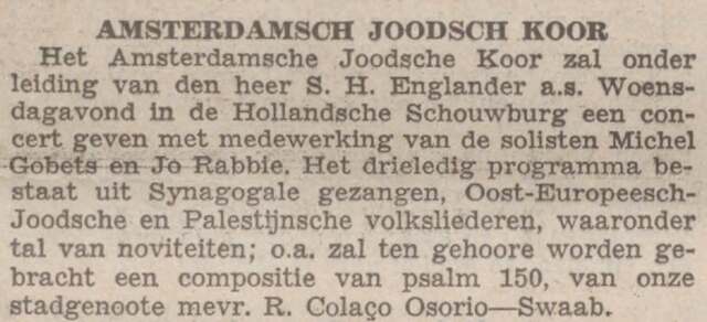 Het Amsterdamsche Joodsche Koor in de Hollandsche Schouwburg.