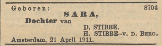 Geboorte Sara Stibbe.