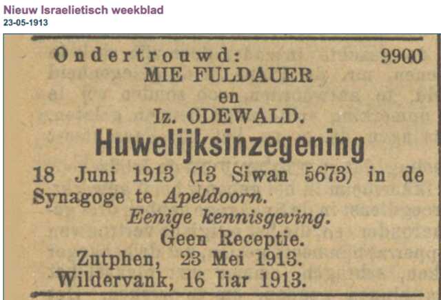 Ondertrouw Izaak Odewald Mietje Fuldauer