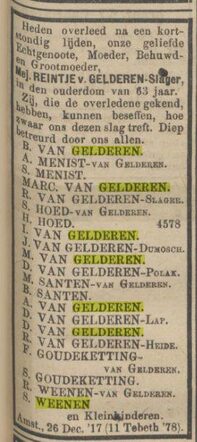 Overlijden Reintje van Gelderen- Slager
