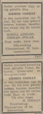 Overlijden Simon Cosman