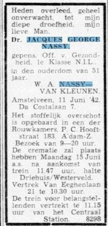 overlijdensadvertentie J.G. Nassy
