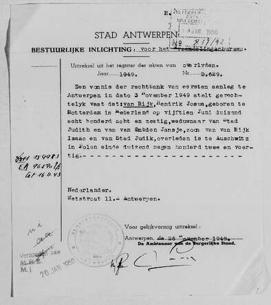 Overlijdensakte Antwerpen H.J. van Rijk