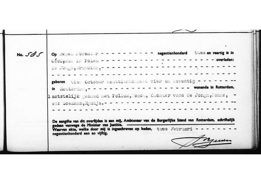 Overlijdensakte Brandina de Jongh 09-11-1942