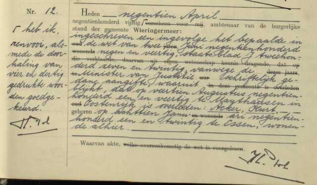 Overlijdensakte Kurt Acker 19-04-1950