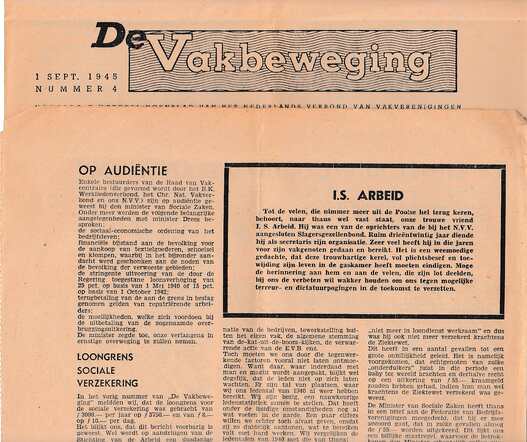Overlijdensbericht Isaäc Arbeid in De Vakbeweging