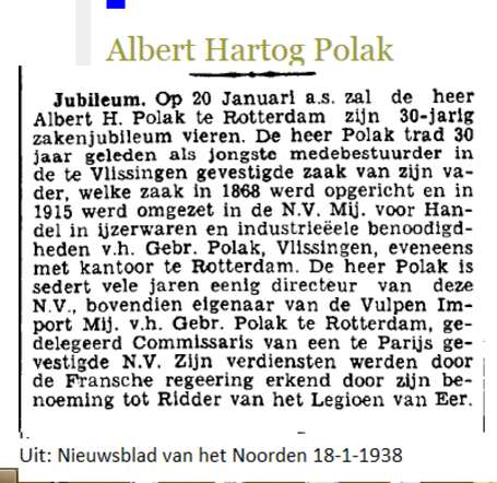 Albert Hartog Polak,  Fransche Ridder van het Legioen van Eer