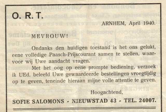 Pesach artikelen Sofie Salomons april 1940