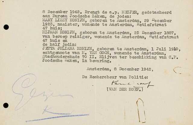 Rapport arrestatie Hijman Konijn 08-12-1942