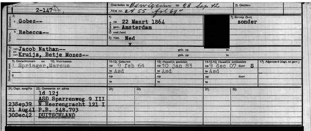 Rebecca Gobes 22-3-1864  28-9-1942 Stadsarchief Amsterdam