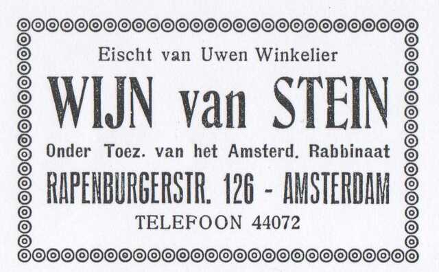 Advertentie voor 'Wijn van Stein'.