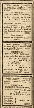 Regiena Willemina Levison overleden