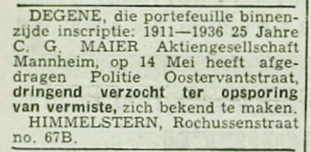 Rotterdamsch Nieuwsblad, 15 en 20 mei 1940