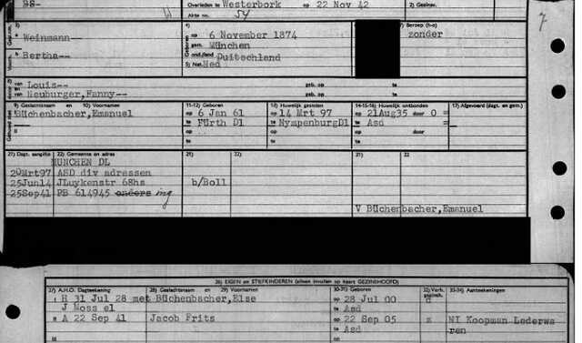 Stadsachief Amsterdam Card for Bertha Büchenbacher