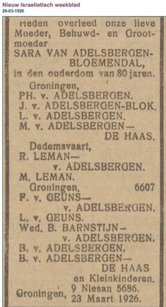 Sara van Adelsbergen - Bloemendal