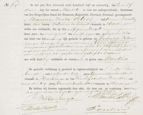 Geboorteakte van Martha de Vries-Spijer 11-3-1875 Harlingen