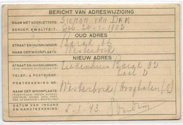 Achterkant verhuisbericht van Siemon van Dam