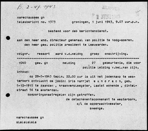 Telex over de ontsnapping van Iris Harriët Eisendrath