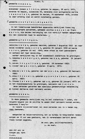 Telex over ernstig zieke joden die niet kunnen worden vervoerd