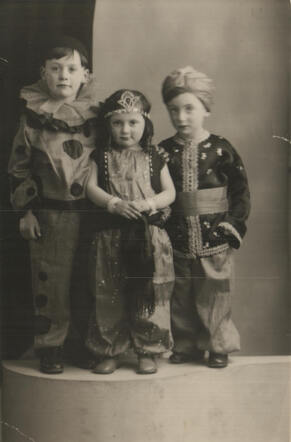 Siegfried van Thijn (right) with his cousin Helena Rabbie and Maurice Rabbie (survived the war; now Maurice Raynor) during Poerim