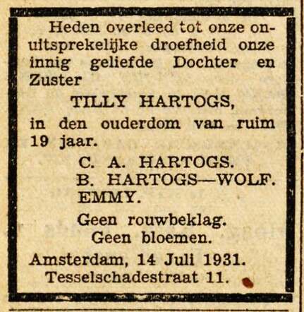 Tilly Hartogs 1 overleden