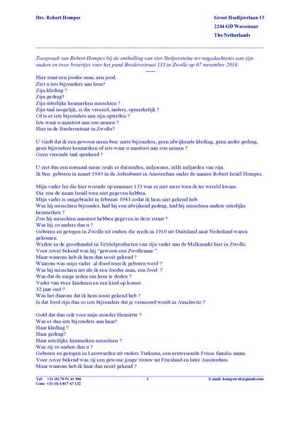 Toespraak Robert Hompes 7 november 2014