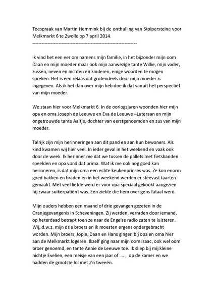 Toespraak Martin Hemmink op 7 april 2014