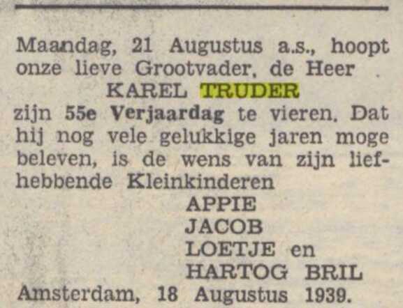 Bron: Utrechts volksblad 19-8-1939