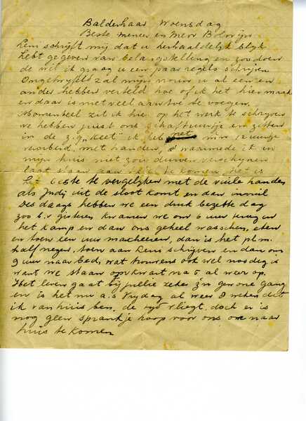 Brief uit werkkamp Balderhaar