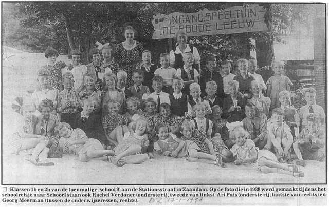 Rachel Verdoner (bottom 2nd from the left) A School trip to Schoorl of  'school 9' at the Stationsstraat in Zaandam, 1938