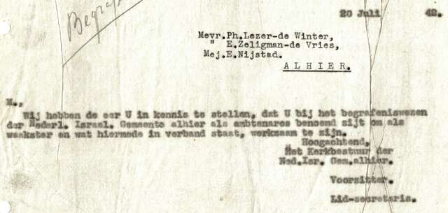 verklaring kerkbestuur voor oa mej. E.Nijstad 20-7-1942