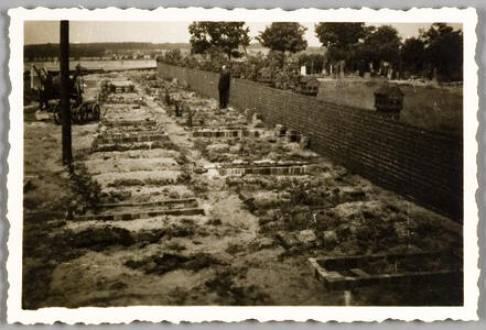 begraafplaats in Tröbitz, 1946-47. Josef Weiss staat bij het graf van zijn vrouw. Foto Werner Weinberg.jpg