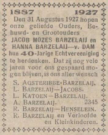 Nieuw Israelietisch Weekblad 26 augustus 1927