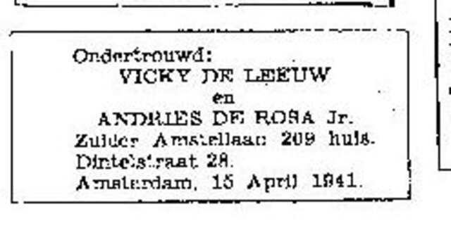 Ondertrouw van Andries de Rosa en Vicky (Sophia) de Leeuw
