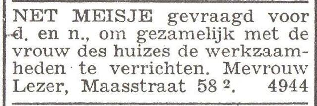 Avertentie van Mevr. Flora Lezer-Arpels
