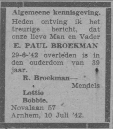 E Paul Broekman Arnhemsche Courant 10-7-42.jpg