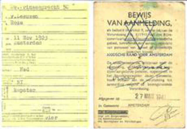 Bewijs van Aanmelding bij de Joodsche Raad