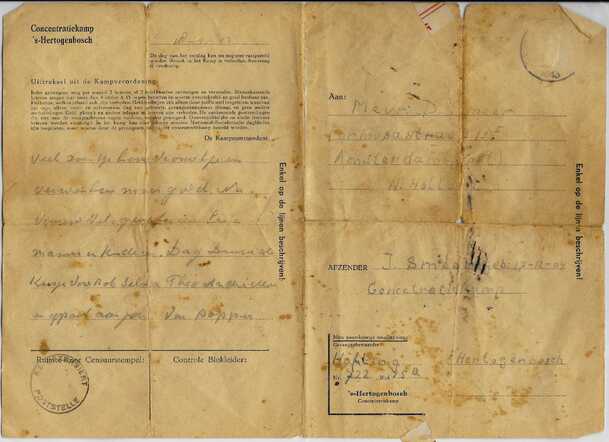 Voorzijde van de brief van 18 April 1943 van Jacob Smeer aan vrouw.