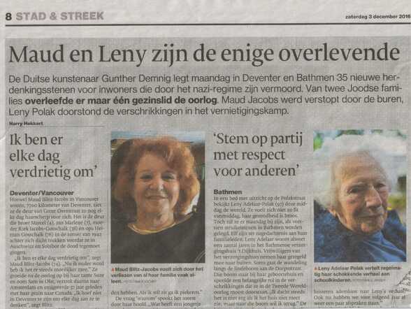 Struikelstenen Maud Jacobs en Leny Polak Stentor 3-12-16 1 001.jpg