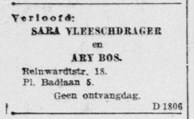 1925 verloving Ary Bos en Sara Vleeschdrager De Telegraaf 2 okt 1925.jpg