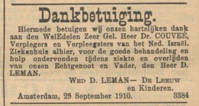 Leman-de Leeuw, Nieuw Israelietisch Weekblad 30 sep 1910.jpg
