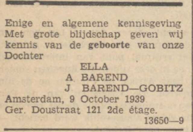 8 Zaans Volksblad geboorte Ella 11-10-1939.jpg