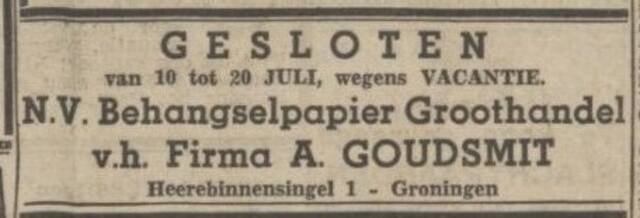 Abraham Philip Goudsmit  advertentie