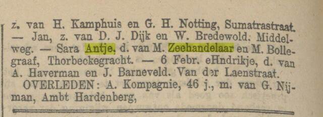 Sara Antje dochter van Mozes Zeehandelaar en Meike Zeehandelaar-Bollegraaf 6-2-1923.jpg