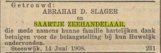 19-6-1908, NIW trouwen Saartje Zeehandelaar en Abraham Slager.jpg