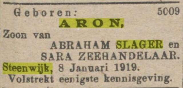 10-1-1919, NIW Aron Slager geboorte.jpg